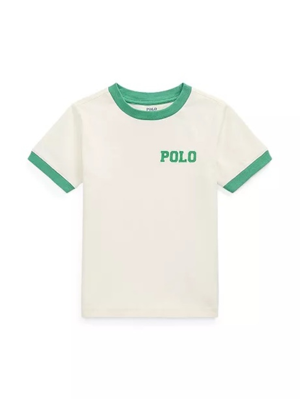 Ralph Lauren Cream Tee with Green Trim and POLO Chest Logo
